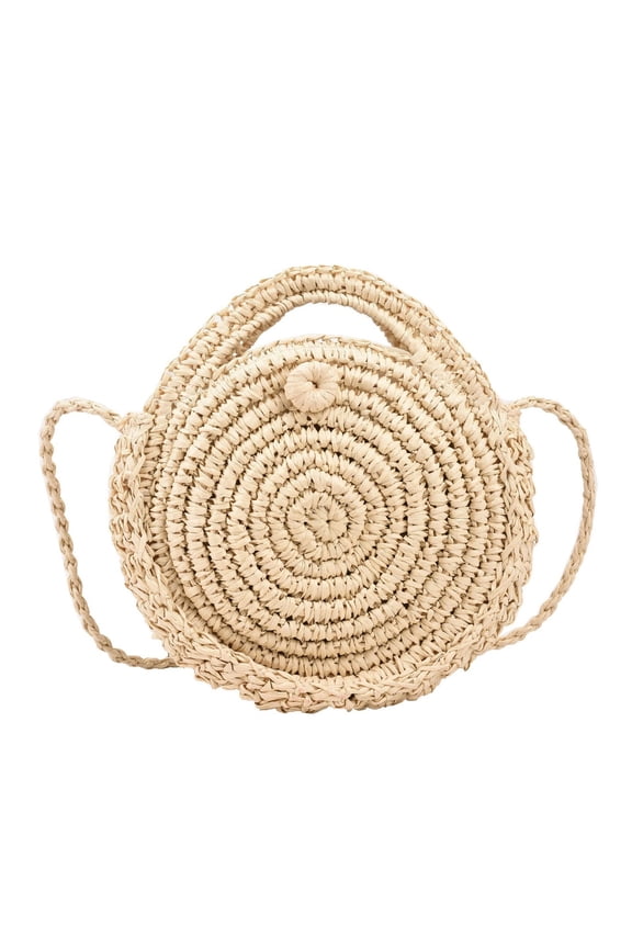 Women’s Round Straw Crossbody Bag Summer Woven Rattan Shoulder Purse Boho Beach Circle Handbag