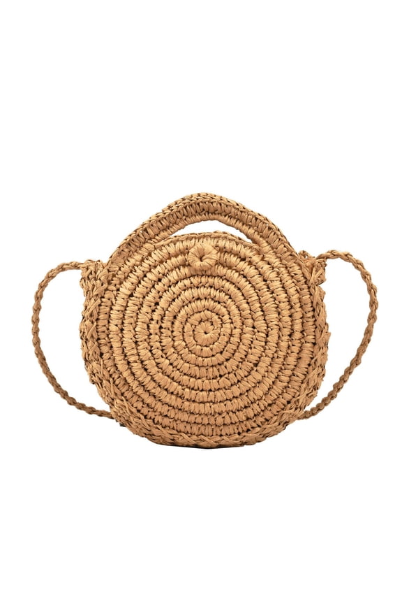 Womenβs Round Straw Crossbody Bag Summer Woven Rattan Shoulder Purse Boho Beach Circle Handbag