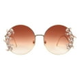 thumbnail image 1 of Women's Round Sunglasses Oversized Gold Metal Frame With Rhinestones UV400 Brown, 1 of 5