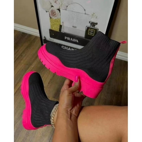 Women's Round Toe Ankle Boots Knit Sock Booties Flat bottom Slip On Ankle Boot Spring Fall Winter Womens Boots