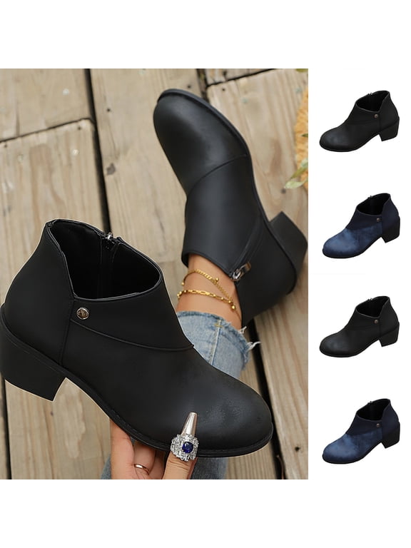 Women's Round Toe Ballet Flats Comfortable Bow Dressy Flats Shoes for Women Cameland Women's Versatile Round-Toe Ankle Boots With Side Zipper Low Heel Comfortable Short Boots Black