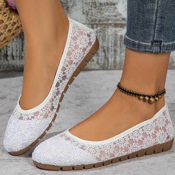 Women's Round Toe Ballets Flats Comfortable Ballet Shoes Dressy Slip-Ons Walking Loafers Lace Mesh Ballet Flats Wedding Dressy Flats Shoes