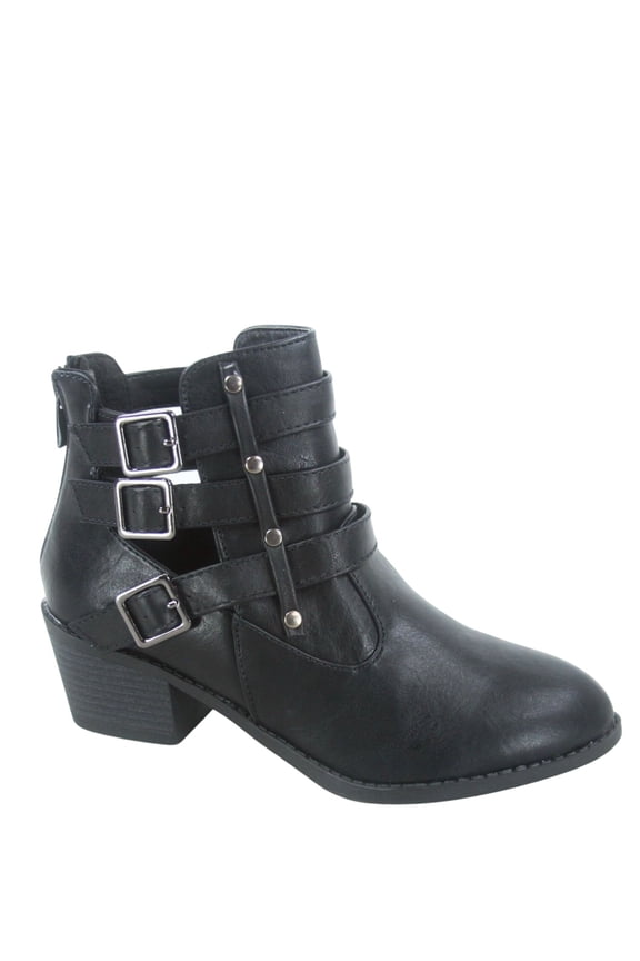Women's Round Toe Buckles Zipper Low Heel Ankle Booties