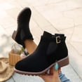 thumbnail image 1 of Women's Round Toe Chelsea Booties Chunky Block Heel Buckle Strap Suede Look Fall Winter Casual Boots Black 7.5, 1 of 8