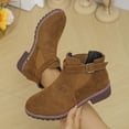 thumbnail image 1 of Women's Round Toe Chelsea Booties Chunky Block Heel Buckle Strap Suede Look Fall Winter Casual Boots Brown 6, 1 of 9