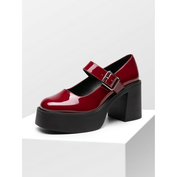 Women’s Round Toe Chunky Heels Mary Janes Pump Shoes
