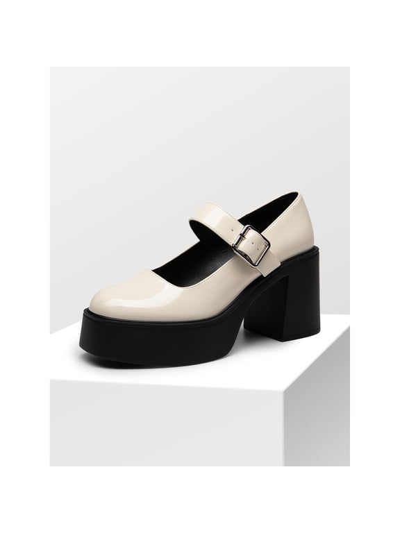 Women’s Round Toe Chunky Heels Mary Janes Pump Shoes