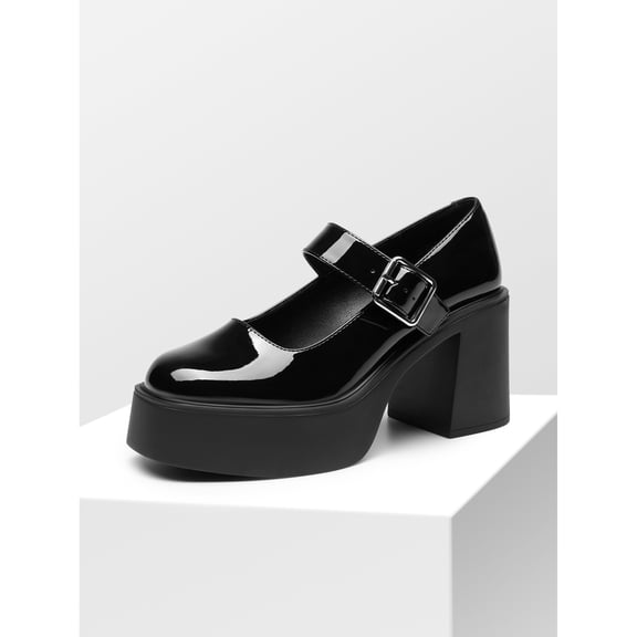 Women’s Round Toe Chunky Heels Mary Janes Pump Shoes