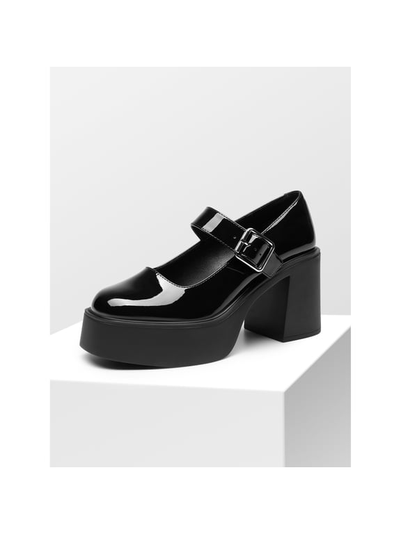 Women’s Round Toe Chunky Heels Mary Janes Pump Shoes