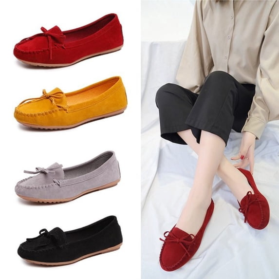 Women’s Round Toe Flat Shoes with Bow, Slip-On Casual Dress Flats