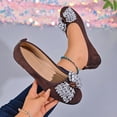 thumbnail image 1 of Women's Round Toe Flat Slip On Shoes, Sparkly Rhinestone Bow Decor Faux Suede Ballet Flats, Elegant Dress Shoes for Wedding Party, 1 of 9