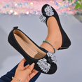 thumbnail image 1 of Women's Round Toe Flat Slip On Shoes, Sparkly Rhinestone Bow Decor Faux Suede Ballet Flats, Elegant Dress Shoes for Wedding Party, 1 of 9