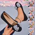 thumbnail image 1 of Women's Round Toe Flat Slip On Shoes, Sparkly Rhinestone Bow Decor Faux Suede Ballet Flats, Elegant Dress Shoes for Wedding Party, 1 of 9