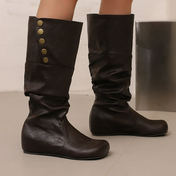 Women's Round Toe High Top Women's Boots With Flanged Oversized Fashion Boots