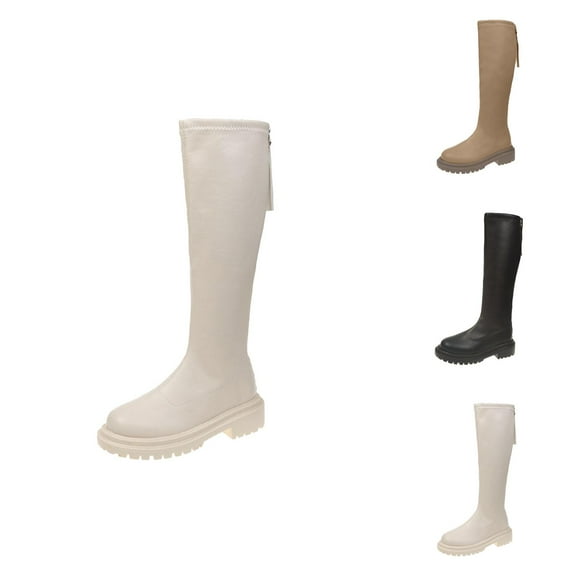 Women's Round Toe Knee High Boots, Warm Thick Sole Long Boots for Fall and Winter Casual Wear