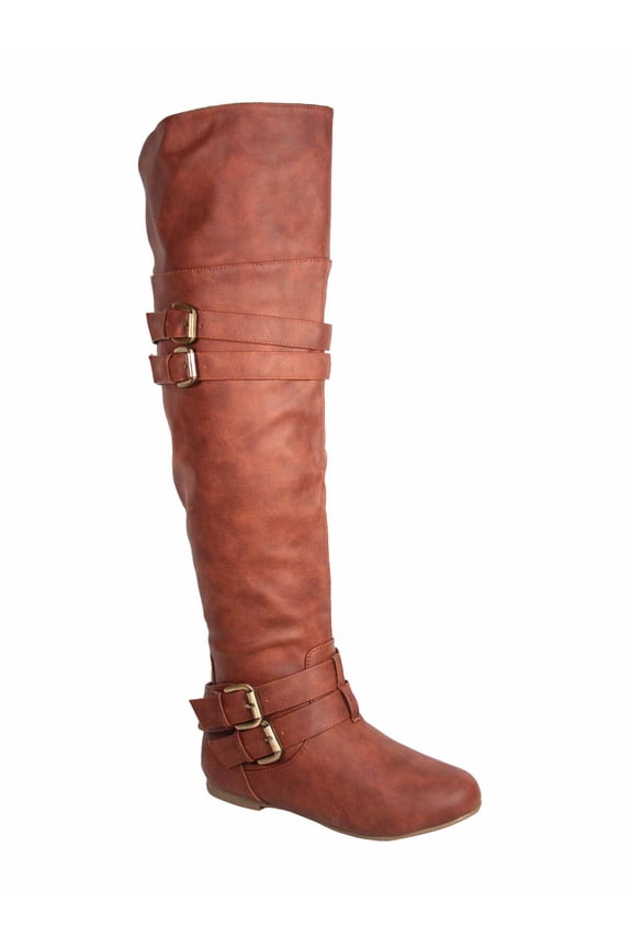 Women's Round Toe Low Flat Heel Buckle Slouchy Zip Boots
