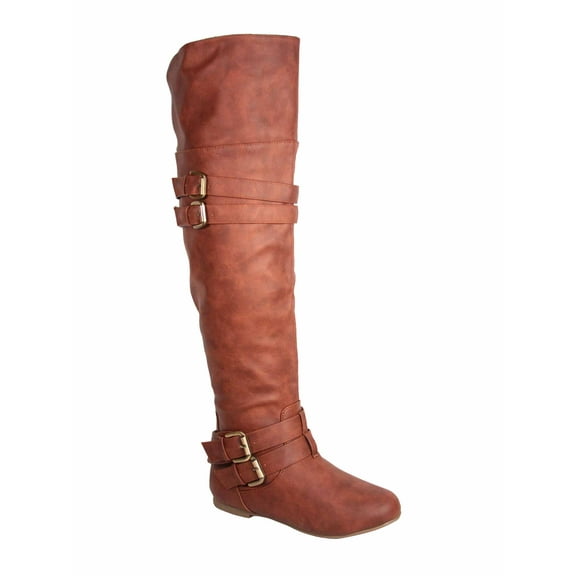 Women's Round Toe Low Flat Heel Buckle Slouchy Zip Boots