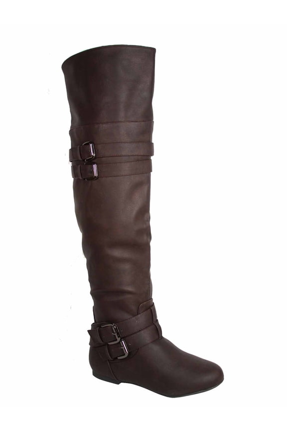 Women's Round Toe Low Flat Heel Buckle Slouchy Zip Boots