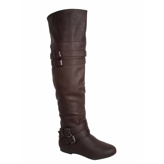 Women's Round Toe Low Flat Heel Buckle Slouchy Zip Boots