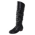 thumbnail image 1 of Women's Round Toe Low Heel Knee High Boots PU Leather Slouchy Slip on Comfortable Plus Size Fall Winter Boots for Casual Outdoor Wear Black, 1 of 5