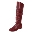 thumbnail image 1 of Women's Round Toe Low Heel Knee High Boots PU Leather Slouchy Slip on Comfortable Plus Size Fall Winter Boots for Casual Outdoor Wear Brown, 1 of 6