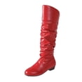 thumbnail image 1 of Women's Round Toe Low Heel Knee High Boots PU Leather Slouchy Slip on Comfortable Plus Size Fall Winter Boots for Casual Outdoor Wear Red, 1 of 7
