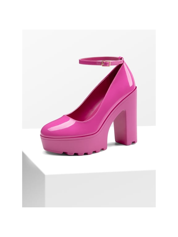 Women's Round Toe Platform Mary Janes Chunky Heels Pumps
