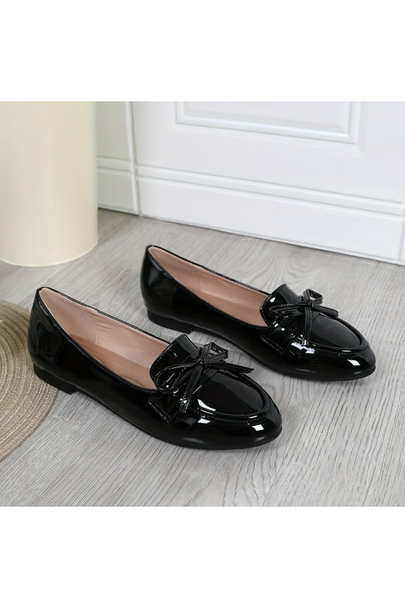 Women's Round Toe Single Shoe - Solid Color, Bow Embellishment, TPU Sole, Man Made Upper | Lightweight | Slip-On Closure | All-Season Wear