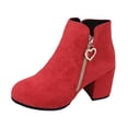thumbnail image 1 of Women's Round Toe Slip On Suede Ankle Boots Chunky High Heel Short Combat Booties Casual Non Slip Fall Boots with Side Zipper Red Size 6, 1 of 7