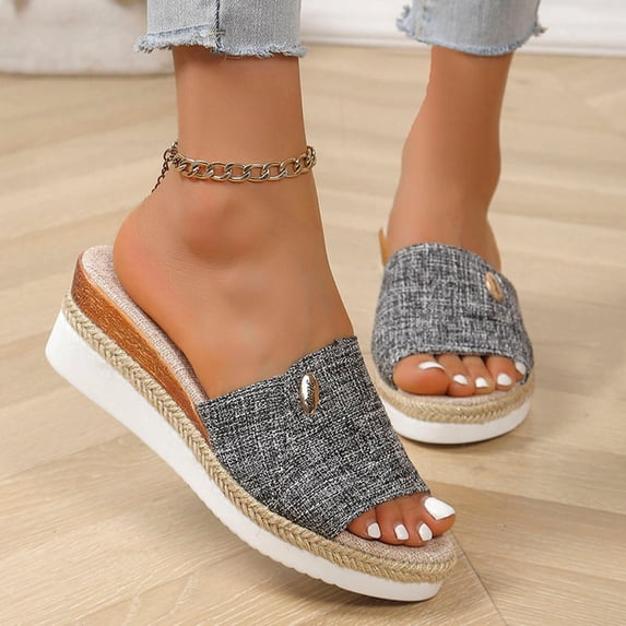Women's Round Toe Slippers Baeitkot Women's Fashionable Casual Spring and Summer Versatile Plus Size Beach Wedge Sandals Round Toe Open Toe Slippers Gray 41