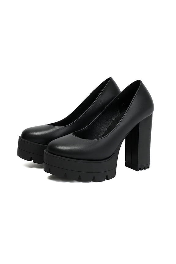 Women's Round Toe Thick Heel Casual High Heel Black Round Toe High Heels Party Pumps Slip On Fashion Wedding Dress Shoes