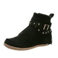 thumbnail image 1 of Women's Round Toe Western Boots Pull On Ankle Cowboy Boots Suede Retro Winter Low Heel, 1 of 7