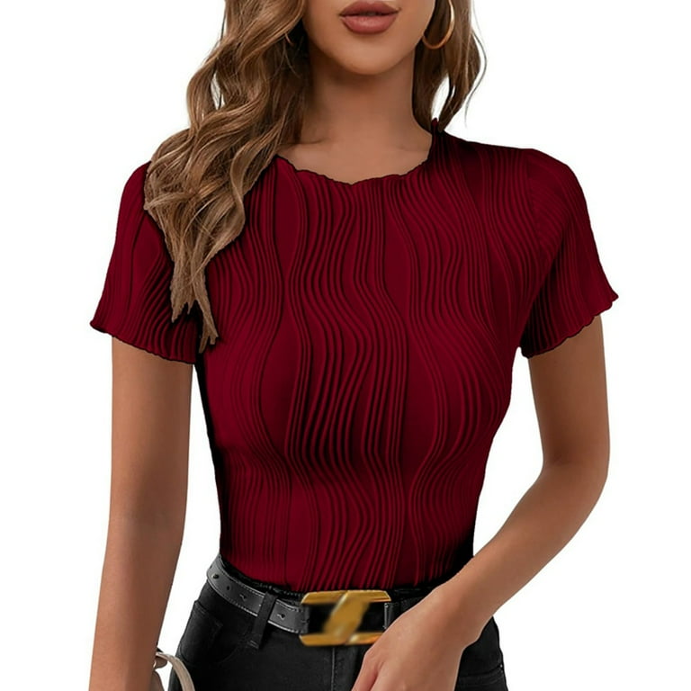 Women's Round neck Slim Fitted Short Sleeve T-Shirt,Stretchy