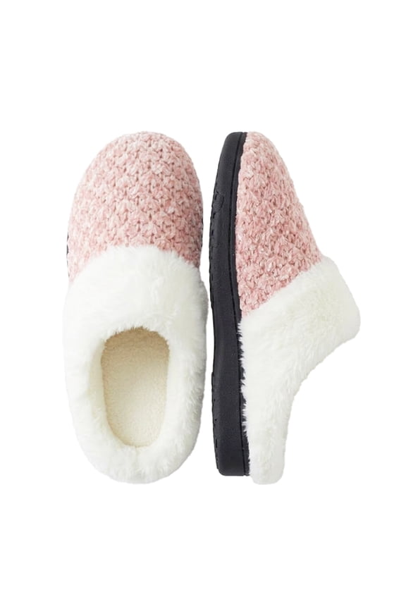 Women's Roxoni Knit Memory Foam Clog Slippers – Plush Faux Fur Collar Indoor/Outdoor House Shoes