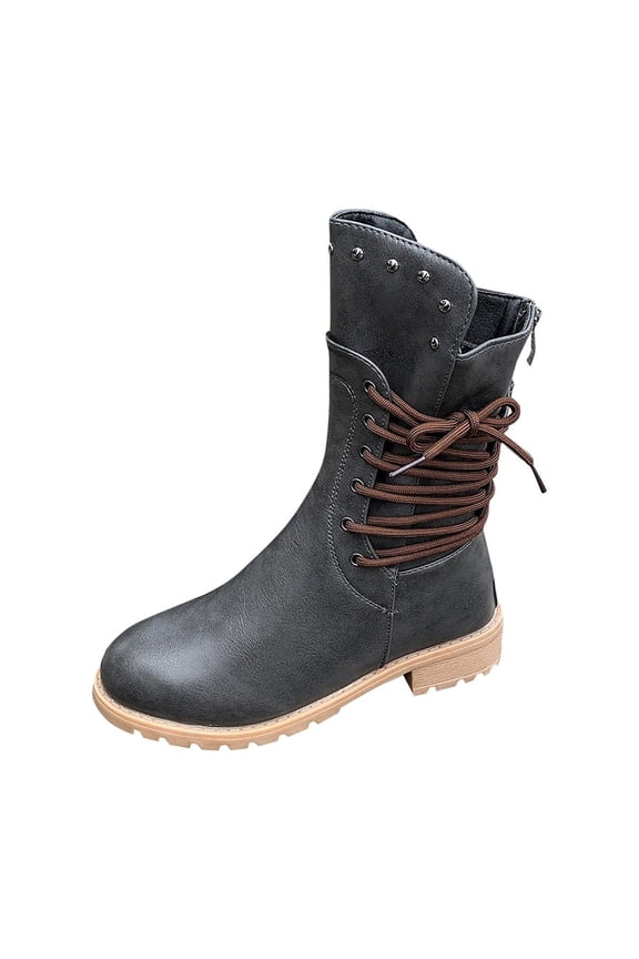 Women's Roxy Round Toe Block Boot Lace-Up Thick Heel Fashion Boots Lug Sole Low Chunky Block Heel Boots Winter Style Trend Knight Heeled Boots