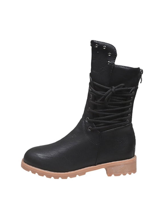 Women's Roxy Round Toe Block Boot Lace-Up Thick Heel Fashion Boots Lug Sole Low Chunky Block Heel Boots Winter Style Trend Knight Heeled Boots