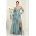 thumbnail image 1 of Women's Royal Blue Queen RQ8060 Strapless Puffy Detachable Sleeves A-line Sage Green Gown 4, 1 of 7