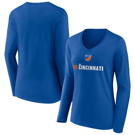 Women's Royal FC Cincinnati Shielded Long Sleeve V-Neck T-Shirt