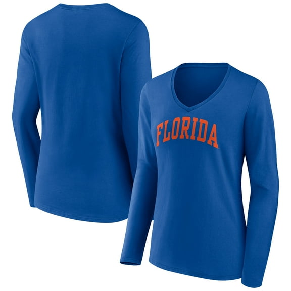 Women's Royal Florida Gators Basic Arch Long Sleeve V-Neck T-Shirt