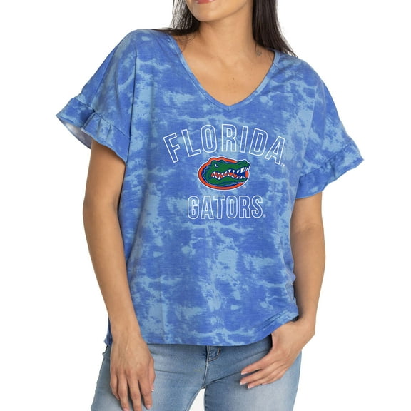 Women's Royal Florida Gators Daisy Ruffle Sleeve V-Neck T-Shirt
