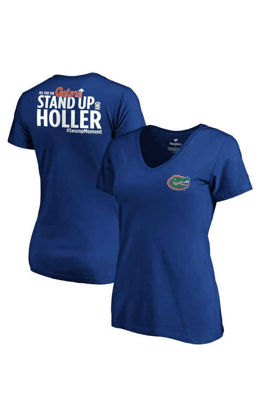 Women's Royal Florida Gators Stand Up & Holler Official Fan V-Neck T-Shirt