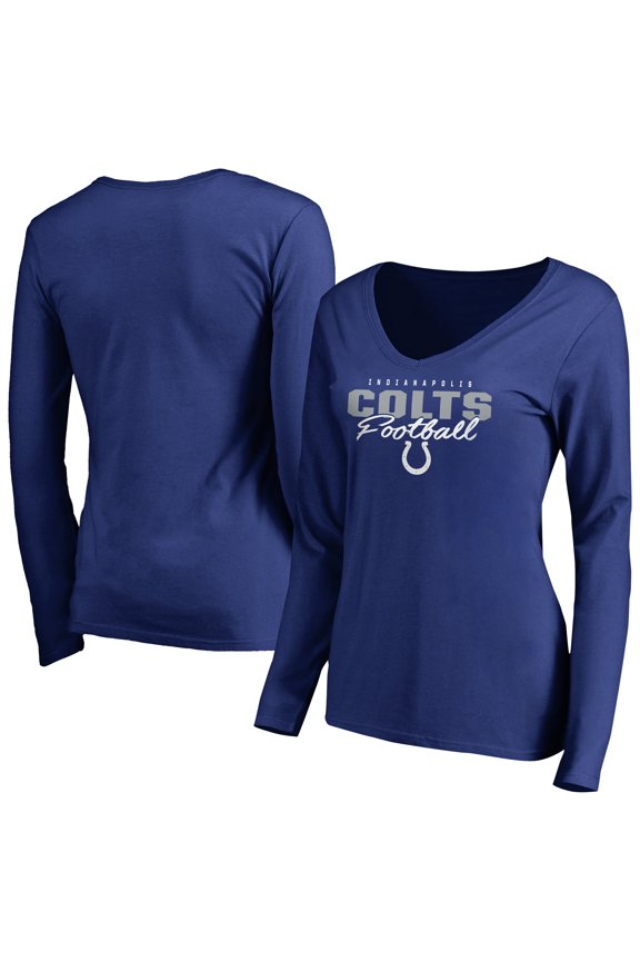 Women's Royal Indianapolis Colts Iconic Collection Script Assist Long Sleeve V-Neck T-Shirt