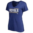 thumbnail image 1 of Women's Royal Kansas City Royals Onside Stripe V-Neck T-Shirt, 1 of 3
