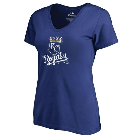Women's Royal Kansas City Royals Splatter Logo V-Neck T-Shirt