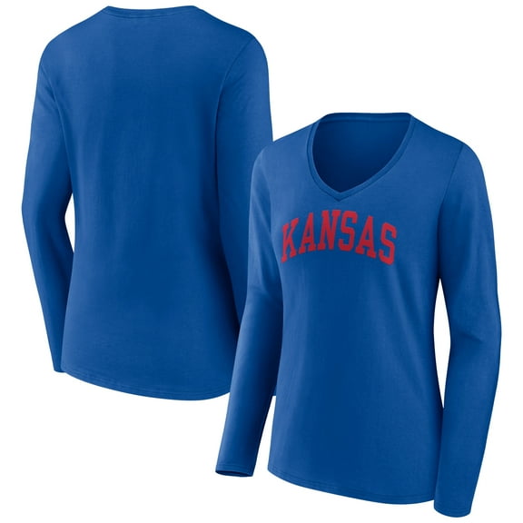 Women's Royal Kansas Jayhawks Basic Arch Long Sleeve V-Neck T-Shirt