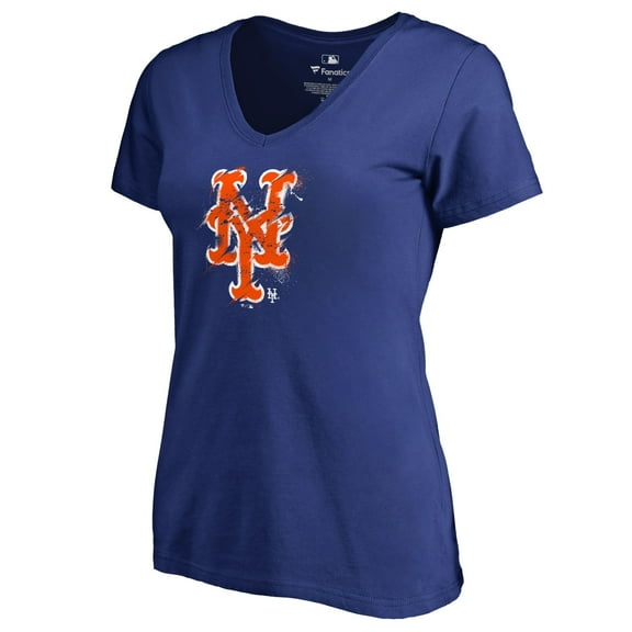 Women's Royal New York Mets Splatter Logo V-Neck T-Shirt