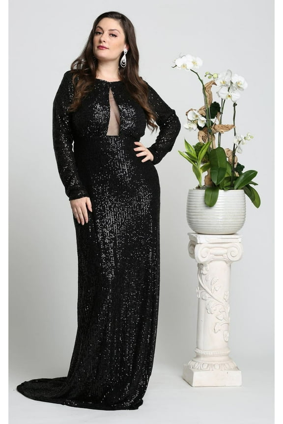 Women's Royal Queen Long Sleeve Stretch Bodycony Bodycon Christmas - New Year Holiday Red Carpet Sequin Formal Dress Black 14 New Year's Eve