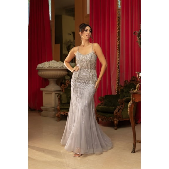 Women's Royal Queen Prom 2026 Dress Scoop Neck Mermaid evening elegant Gown RQ8167 Silver 16