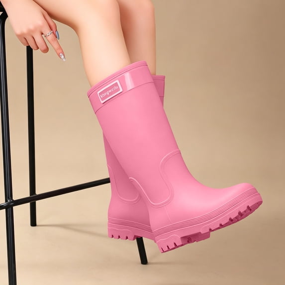 Women’s Rubber Rain Boots, Non-Slip Slip On Lightweight Footwear for Garden Work, Household & Daily Rainy Outdoor Use Pink 8.5