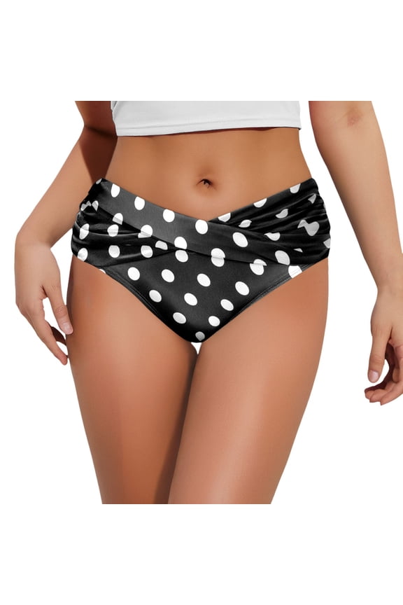 Women's Ruched Bikini Bottoms Front Detail, 82% Nylon 18% Spandex Fabric, Moderate Coverage, Sizes S XXL